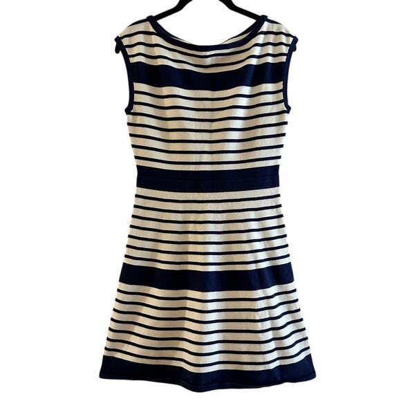 🍷Trina TRINA TURK navy and white striped knit mini dress size medium - Picture 1 of 6